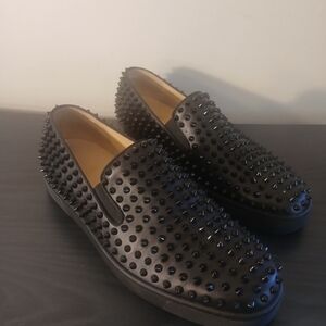 CHRISTIAN LOUBOUTIN 11.5 Black Roller Boat Spiked Slip On Sneakers EU44.5
